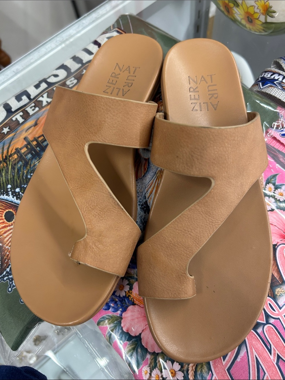 Naturalizer Women's Tan Slide Sandals with Cutout Strap